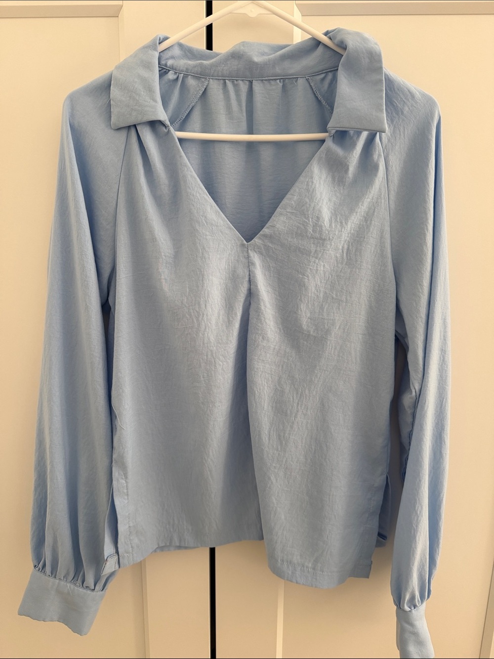 Light Blue Tie-Neck Blouse